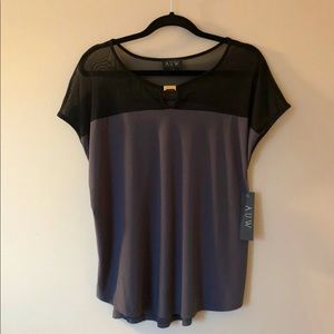 NWT Black & Grey Mesh Top Blouse Sz  L